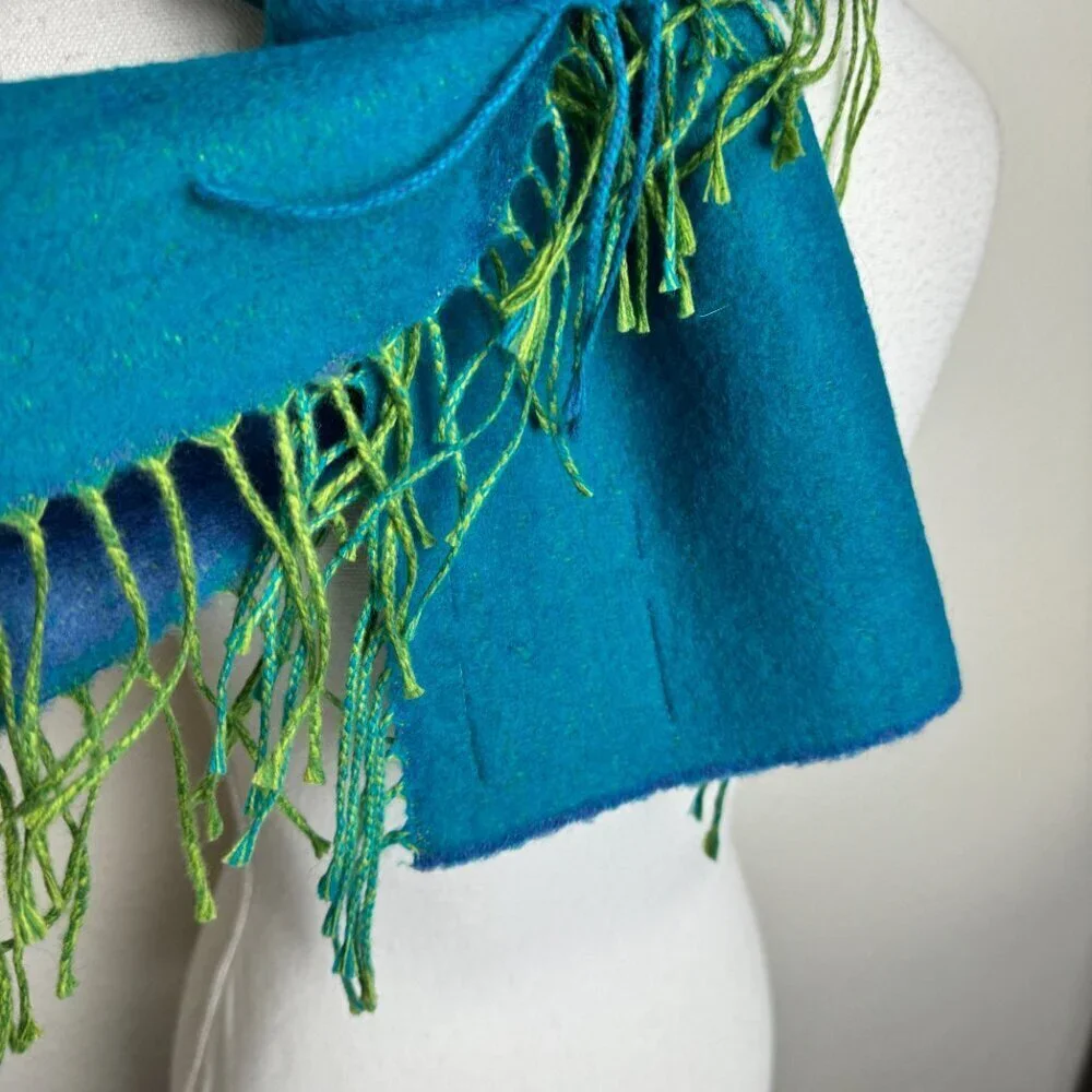 Victoire Mathieu Paris Turquoise Scarf Fringe Unisex Made in France